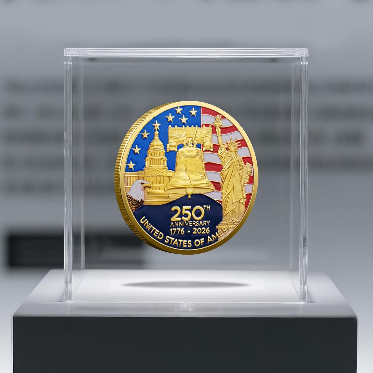 250th Anniversary Commemorative Coins - Golden American Flag & Liberty Bell Design Collectible Coins, Durable Metal Anniversary Coins for Display, Collectors & Gift Idea, Patriotic Design (1PCS)