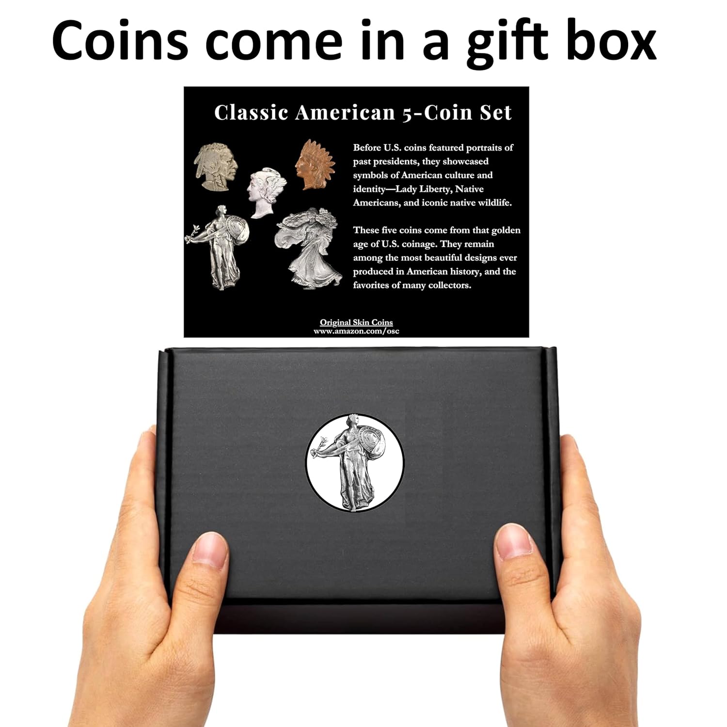 Old U.S. Silver Coins 5 Coin Collection Gift Set - Indian Head Cent, Buffalo Nickel, Mercury Dime, Standing Liberty Quarter, Walking Liberty Half Dollar