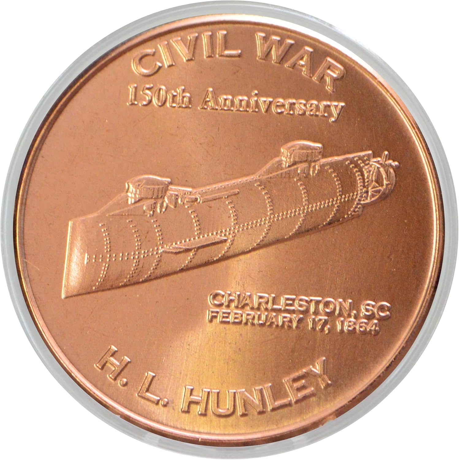 H.L. Hunley Submarine Civil War Commemorative 1 oz Pure .999 Copper Round Collectible Coin in Capsule