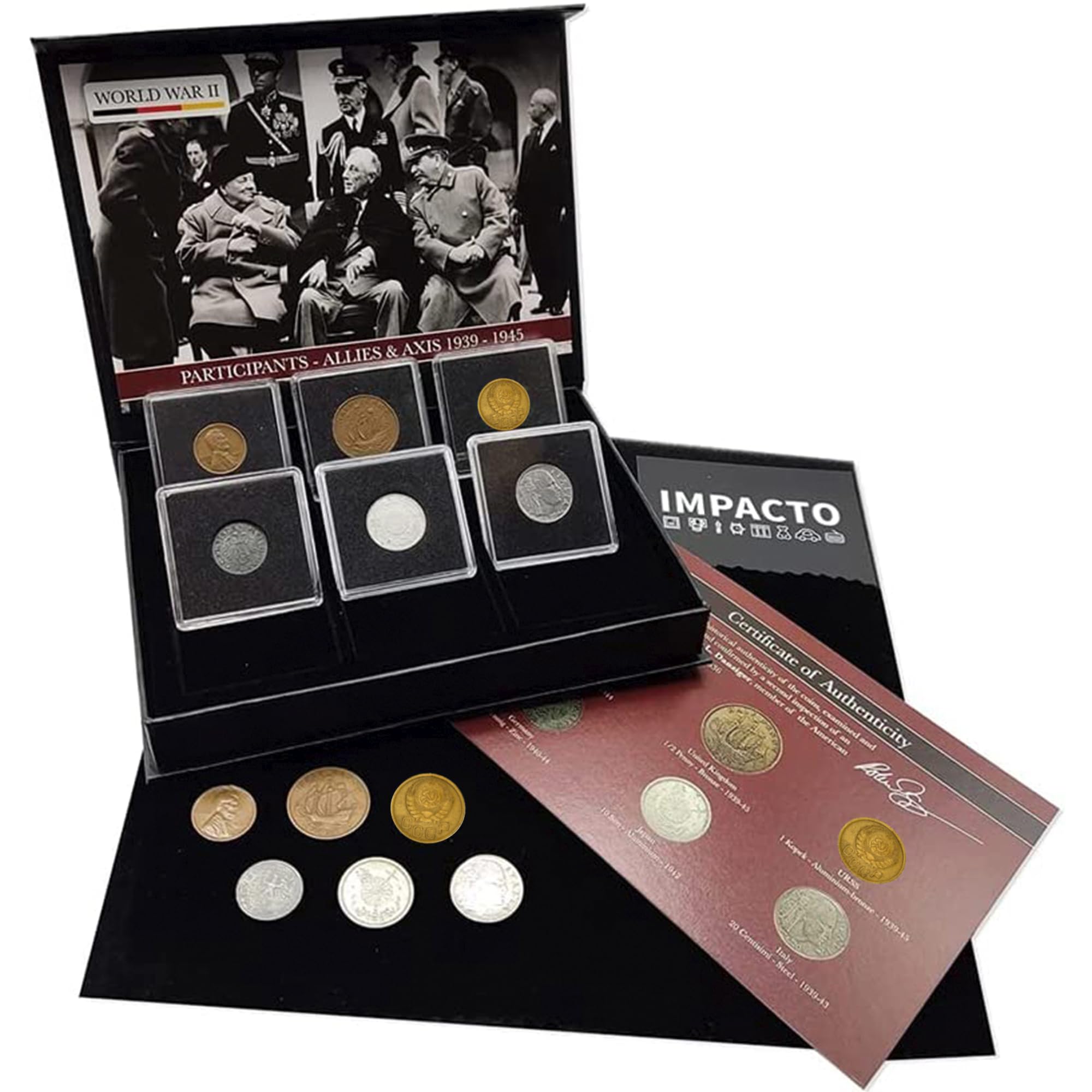 WW2 World Currency - 6 Coins Used During The World War 2 by The Germans in The Territories They Occupied (1925/45). Special WW2 Memorabilia for Collector, Certificate of Authenticity Included.