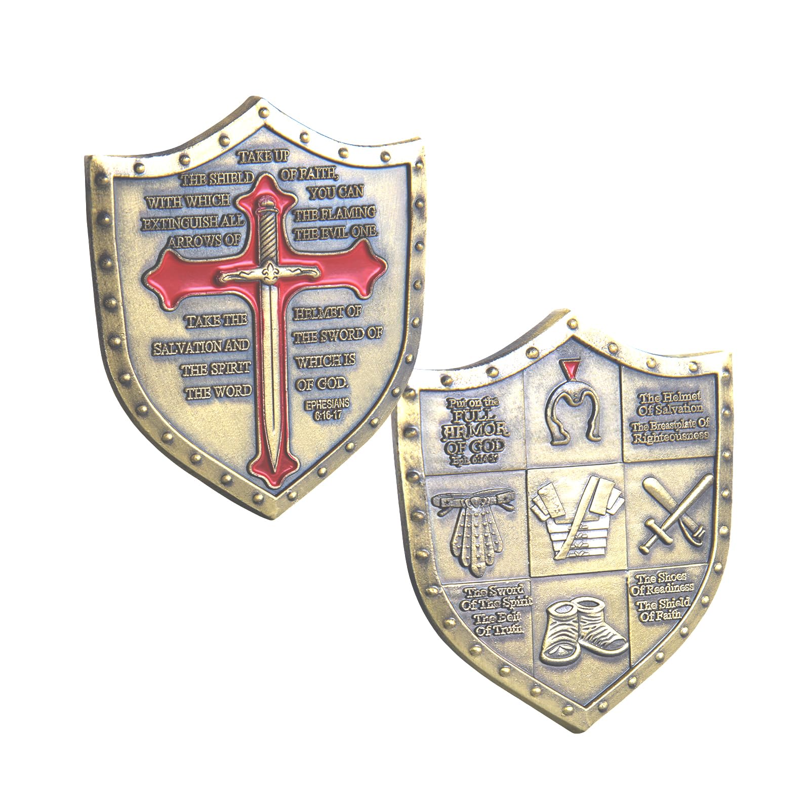 Knights Templar Challenge Coin Red Cross and Shield 3D Silver-Plated Religious Collectible A Christian Faith Inspirational Quote Commemorative Coin for Men History and Bible Students(E)