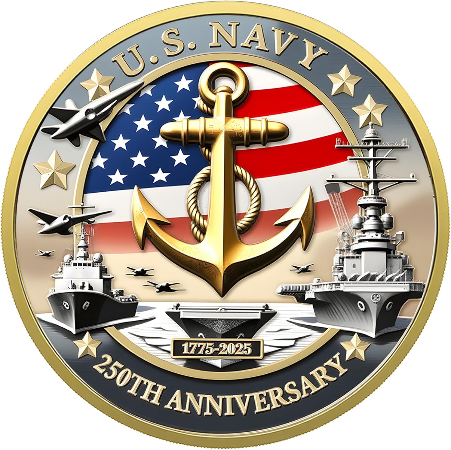 Upgraded Marine Corps 250th Anniversary Challenge Coin, 1.77 Inch Double-Sided US.MC Military Navy Commemorative Coins in Durable Zinc Alloy - Veteran Gift & Military Collectible