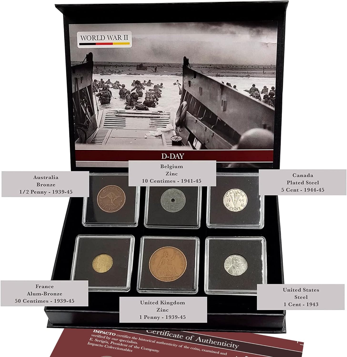 WW2 World Currency - 6 Coins Used During The World War 2 by The Germans in The Territories They Occupied (1925/45). Special WW2 Memorabilia for Collector, Certificate of Authenticity Included.
