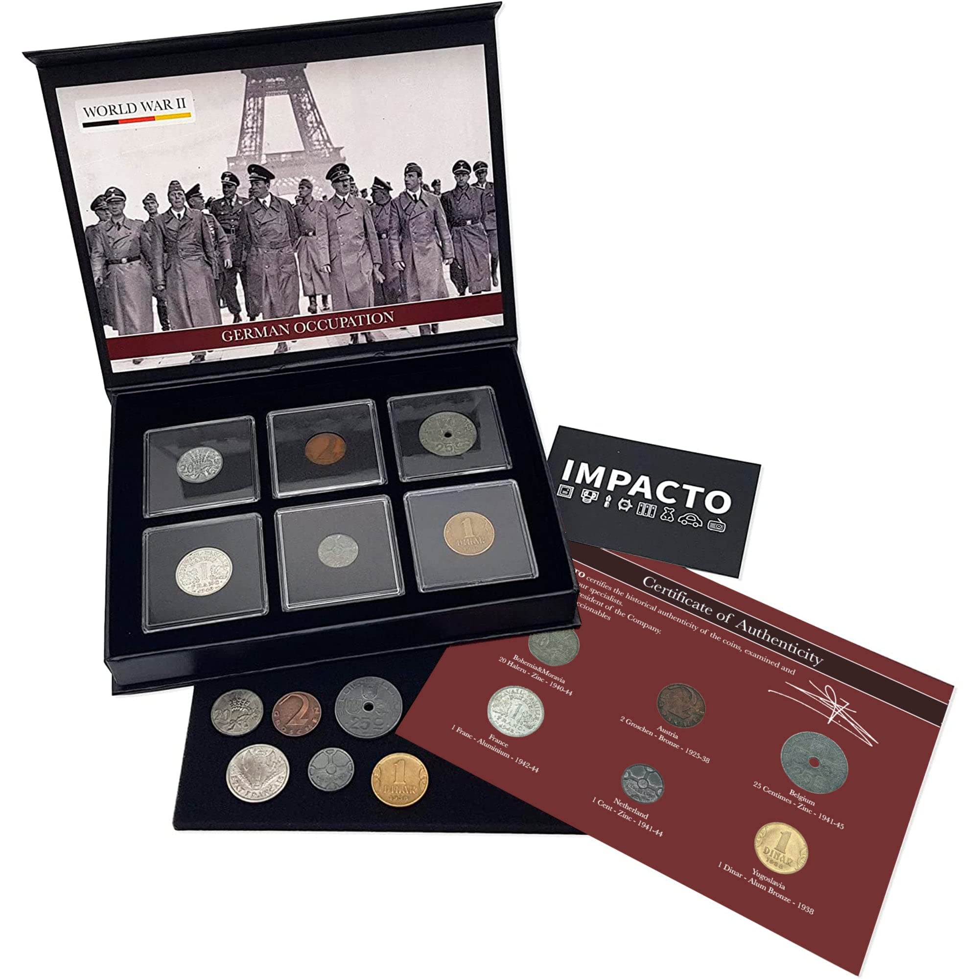 WW2 World Currency - 6 Coins Used During The World War 2 in The Pacific, The Pearl Harbor Collection (1938-1945). Special WW2 Memorabilia for Collector, Certificate of Authenticity Included.