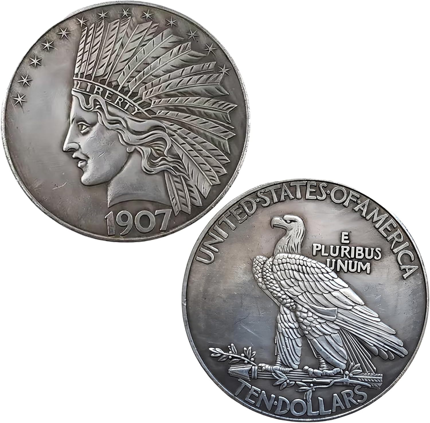 Antique Liberty Indian Head $10 Dollar Coin, Uncirculated Morgan Silver Dollar, Historical Shangui Ritual Coin, Rare Old Coins for Collectors & American Coin Collection (1907 1PCS)