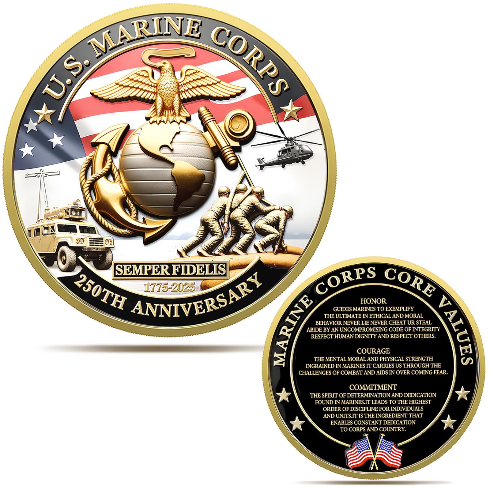 Upgraded Marine Corps 250th Anniversary Challenge Coin, 1.77 Inch Double-Sided US.MC Military Navy Commemorative Coins in Durable Zinc Alloy - Veteran Gift & Military Collectible