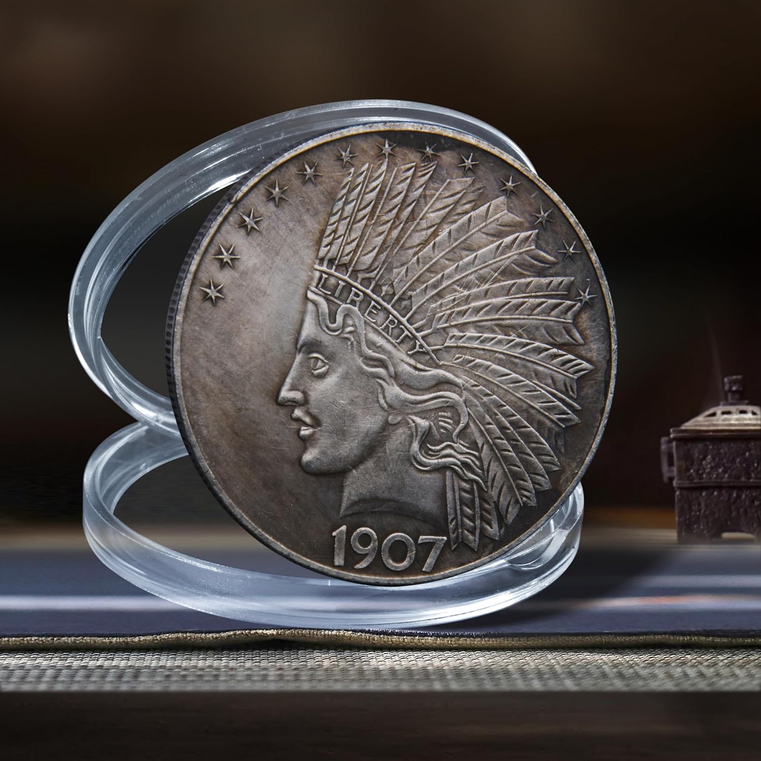 Antique Liberty Indian Head $10 Dollar Coin, Uncirculated Morgan Silver Dollar, Historical Shangui Ritual Coin, Rare Old Coins for Collectors & American Coin Collection (1907 1PCS)