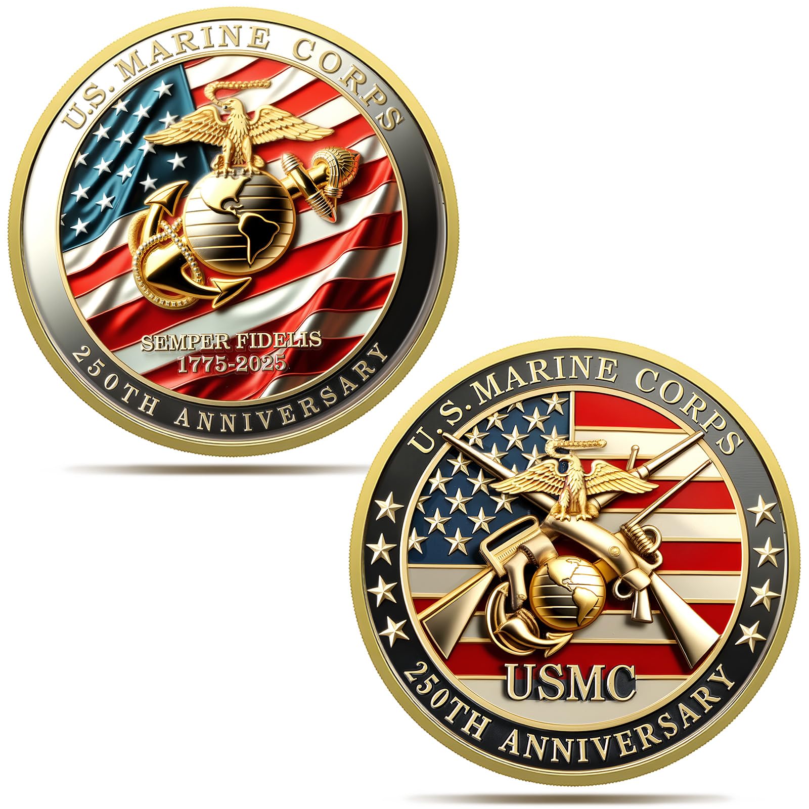 Upgraded Marine Corps 250th Anniversary Challenge Coin, 1.77 Inch Double-Sided US.MC Military Navy Commemorative Coins in Durable Zinc Alloy - Veteran Gift & Military Collectible