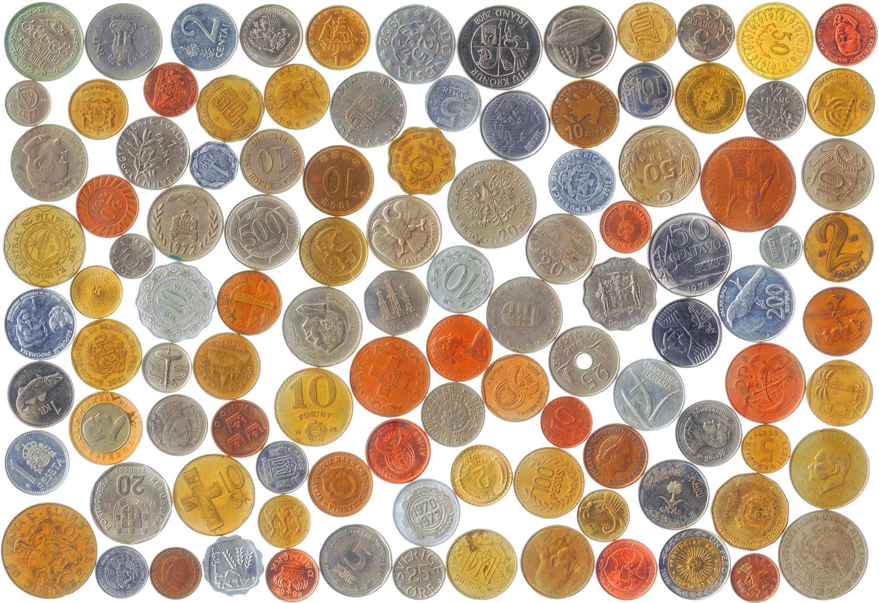 200 Different Coins from 50 Countries Around The World Including A Coin Bag Small Purse!