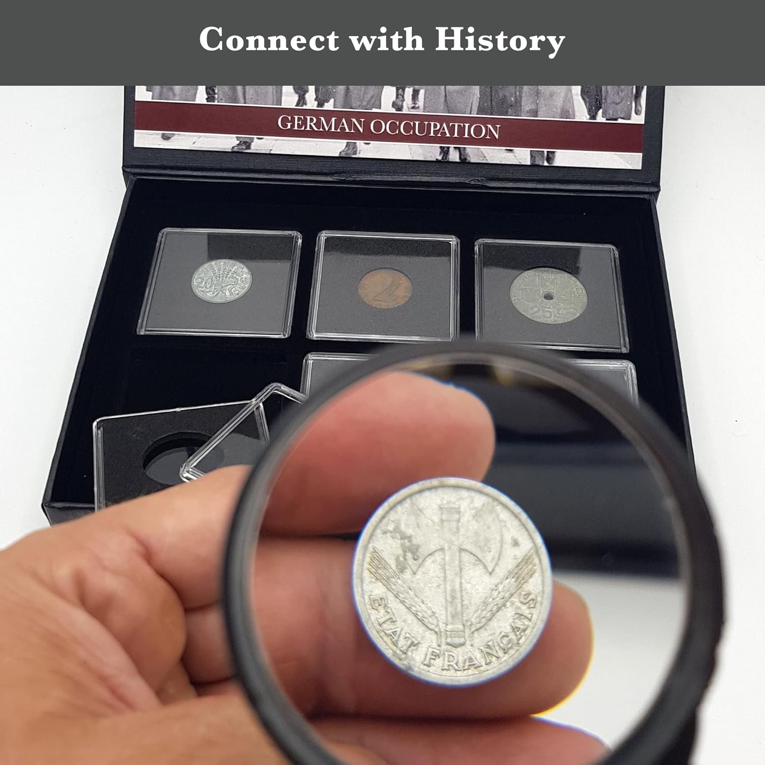 WW2 World Currency - 6 Coins Used During The World War 2 by The Germans in The Territories They Occupied (1925/45). Special WW2 Memorabilia for Collector, Certificate of Authenticity Included.