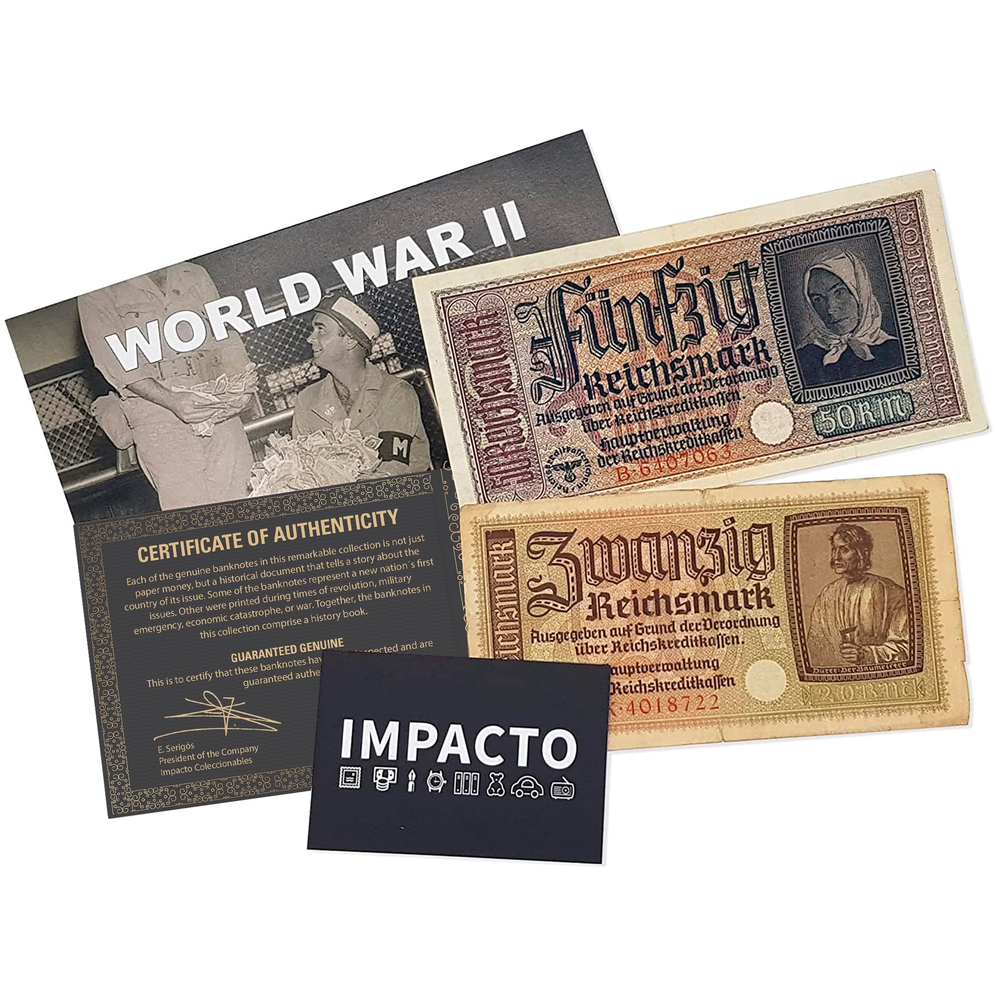 IMPACTO COLECCIONABLES - WW2 World Currency – Banknotes to Build Your Foreign Currency Collection – 10 Circulated Allied & Axis Powers Banknotes, Issued 1939-1945 – Banknotes Collection with Certificate of Authenticity