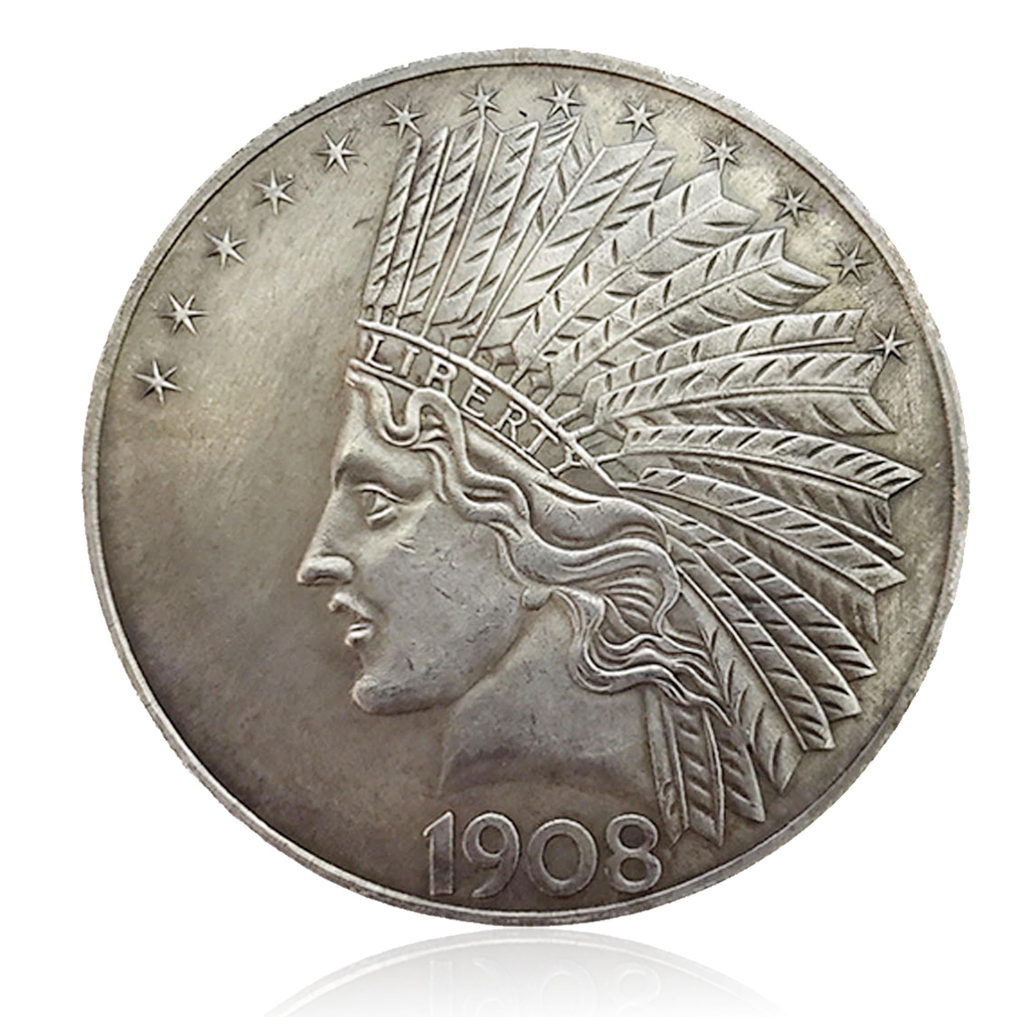 Antique Liberty Indian Head $10 Dollar Coin, Uncirculated Morgan Silver Dollar, Historical Shangui Ritual Coin, Rare Old Coins for Collectors & American Coin Collection (1907 1PCS)
