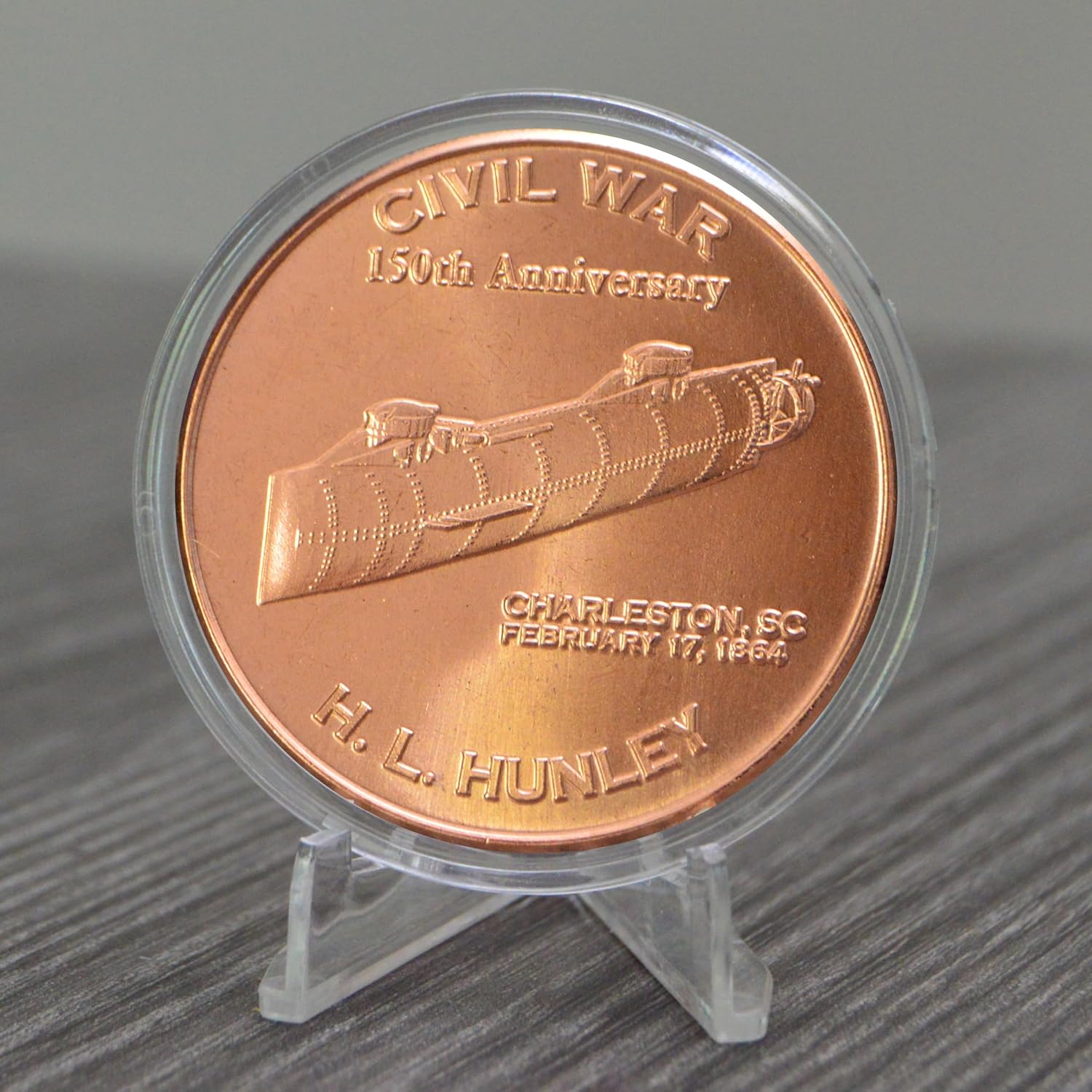 H.L. Hunley Submarine Civil War Commemorative 1 oz Pure .999 Copper Round Collectible Coin in Capsule