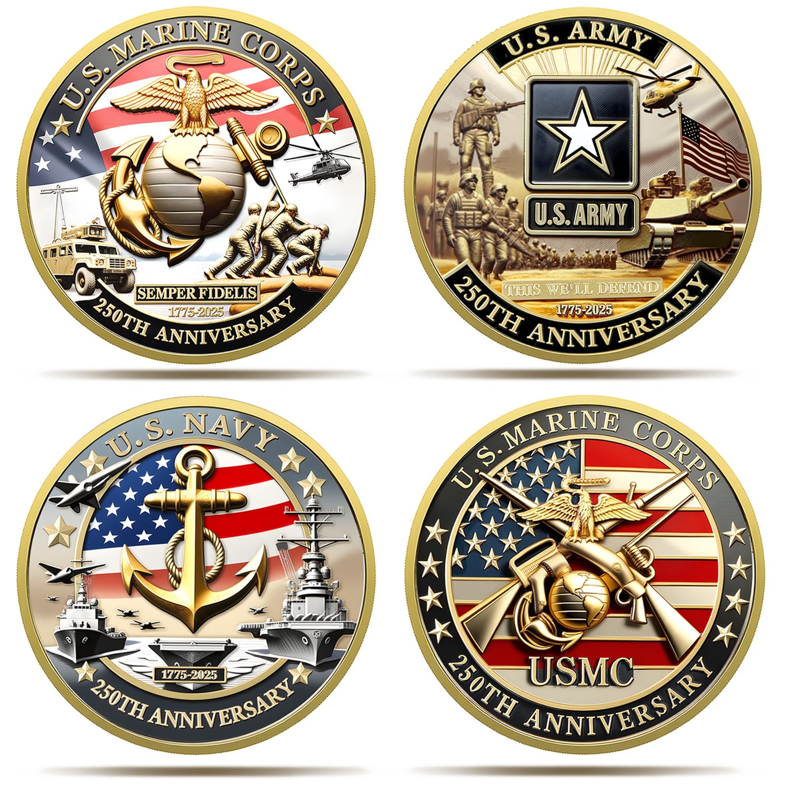 Upgraded Marine Corps 250th Anniversary Challenge Coin, 1.77 Inch Double-Sided US.MC Military Navy Commemorative Coins in Durable Zinc Alloy - Veteran Gift & Military Collectible