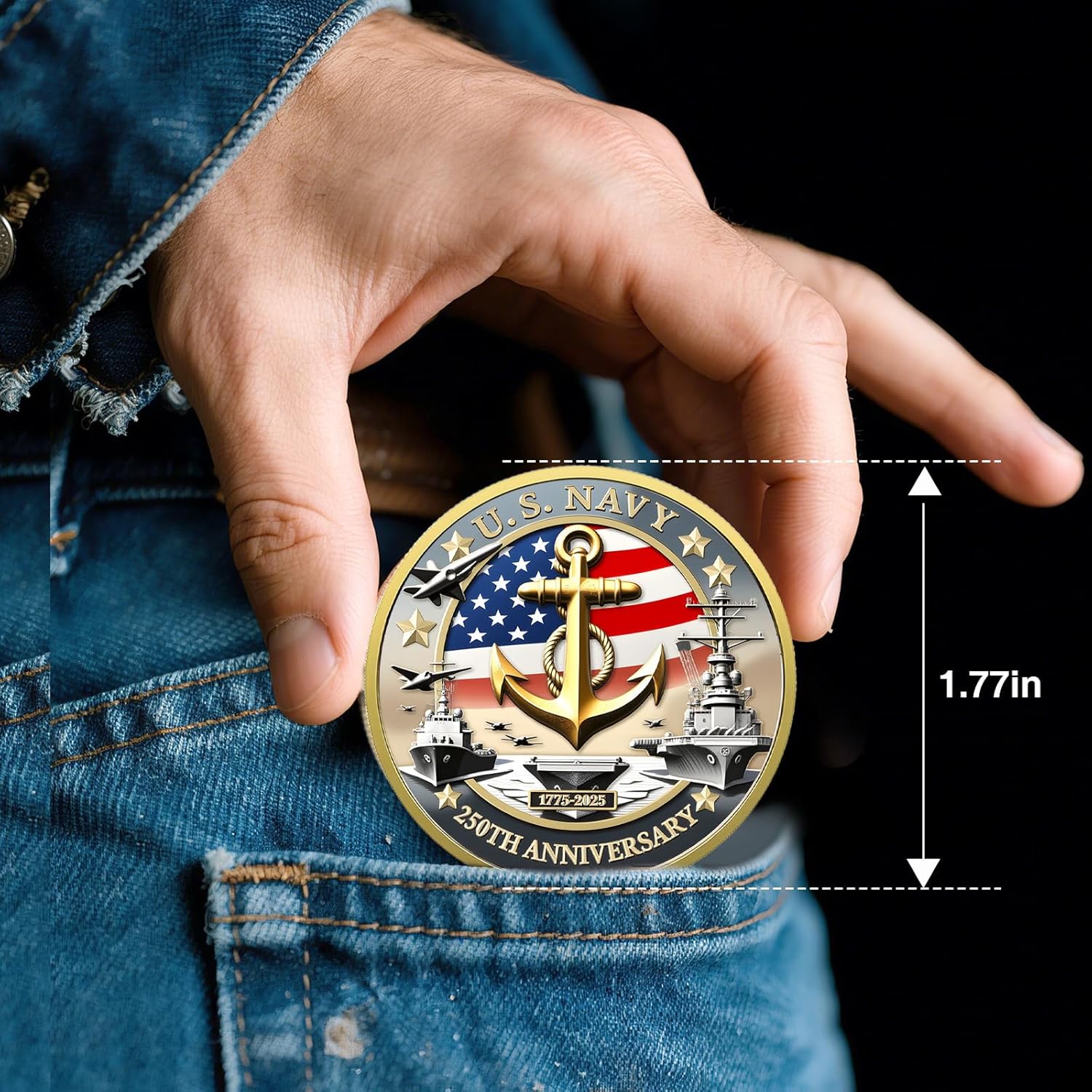 Upgraded Marine Corps 250th Anniversary Challenge Coin, 1.77 Inch Double-Sided US.MC Military Navy Commemorative Coins in Durable Zinc Alloy - Veteran Gift & Military Collectible