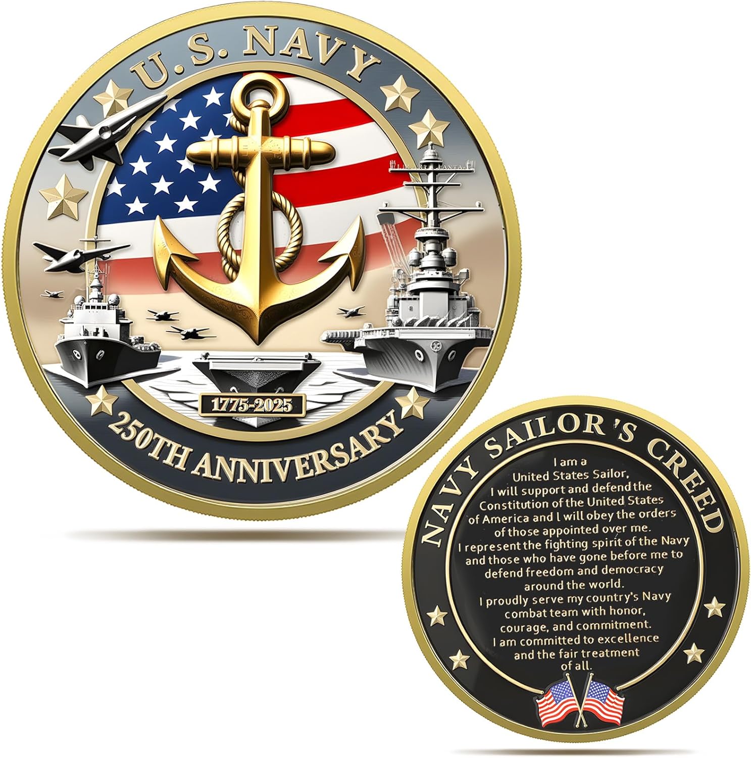 Upgraded Marine Corps 250th Anniversary Challenge Coin, 1.77 Inch Double-Sided US.MC Military Navy Commemorative Coins in Durable Zinc Alloy - Veteran Gift & Military Collectible