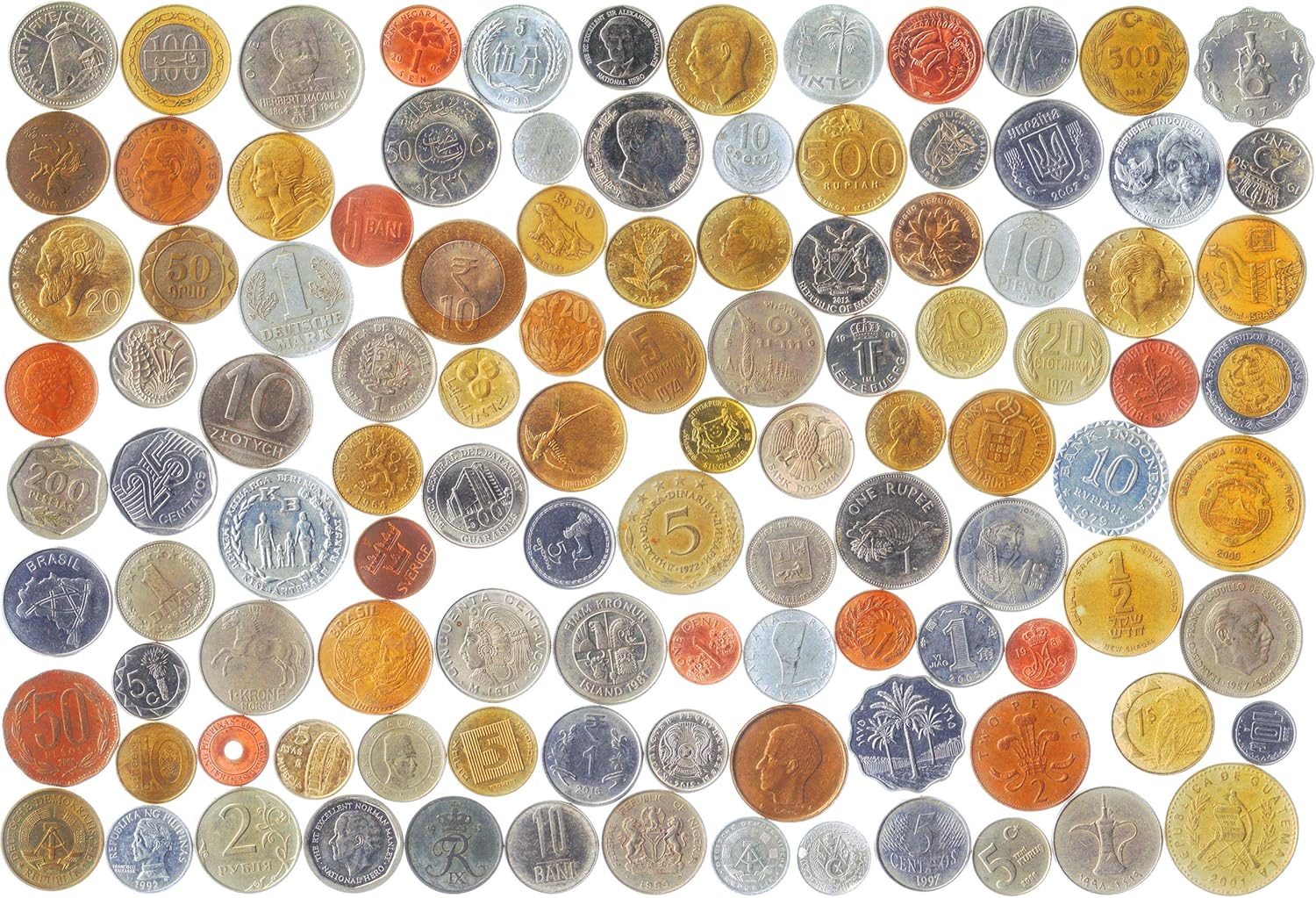 200 Different Coins from 50 Countries Around The World Including A Coin Bag Small Purse!