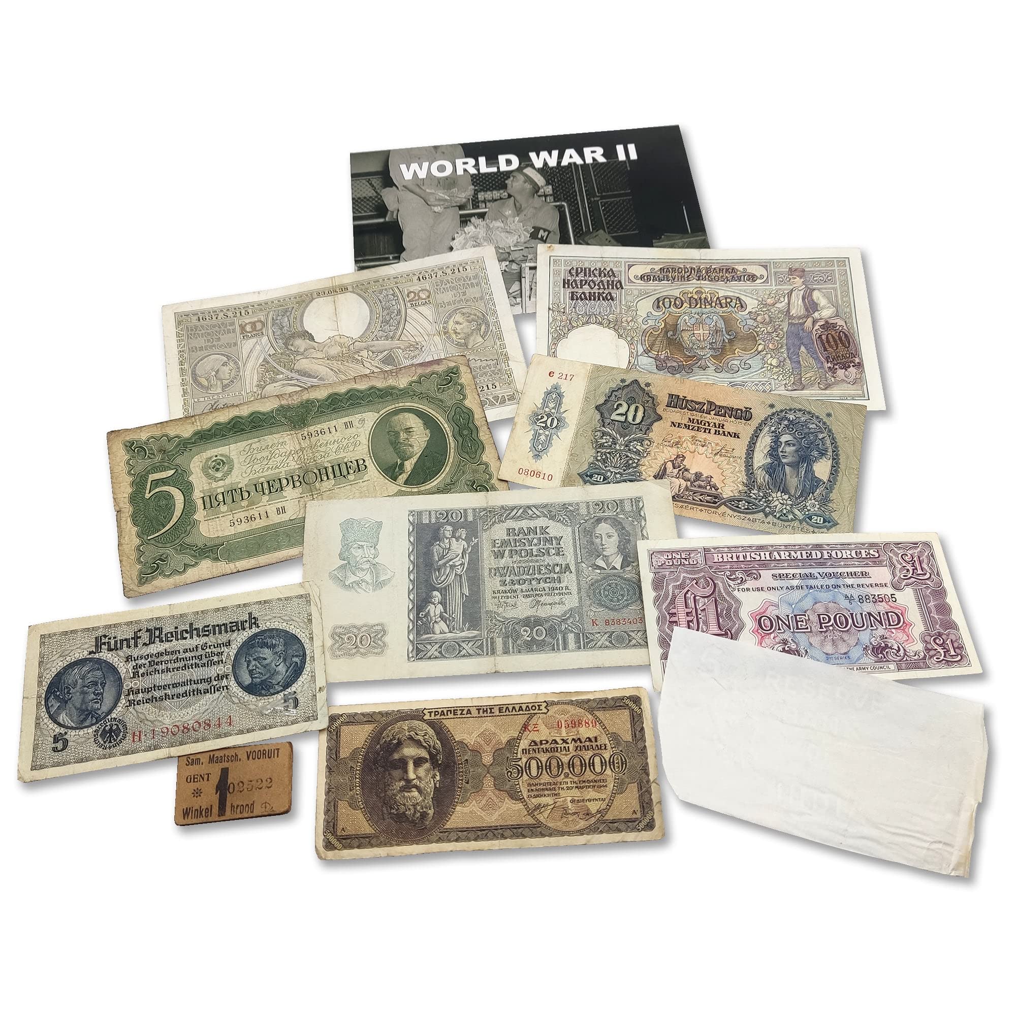 IMPACTO COLECCIONABLES - 2 Banknotes Used During The World War 2 by German Troops (1939-42) - Third Reich, Certificate of Authenticity Included