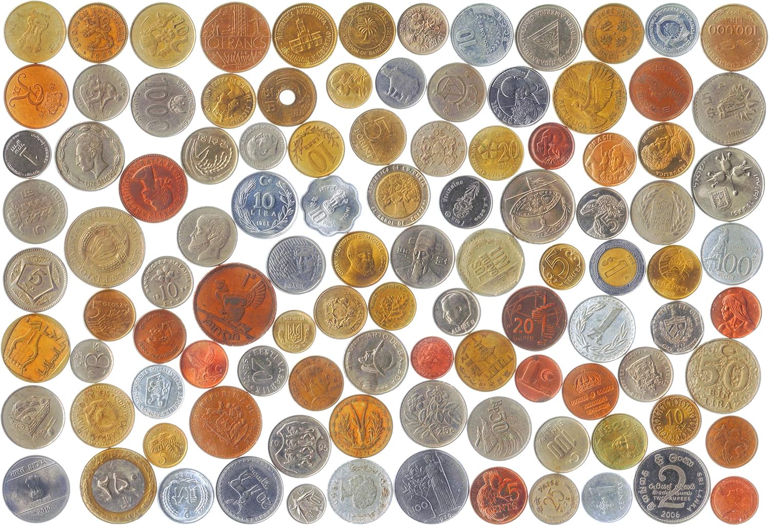 200 Different Coins from 50 Countries Around The World Including A Coin Bag Small Purse!