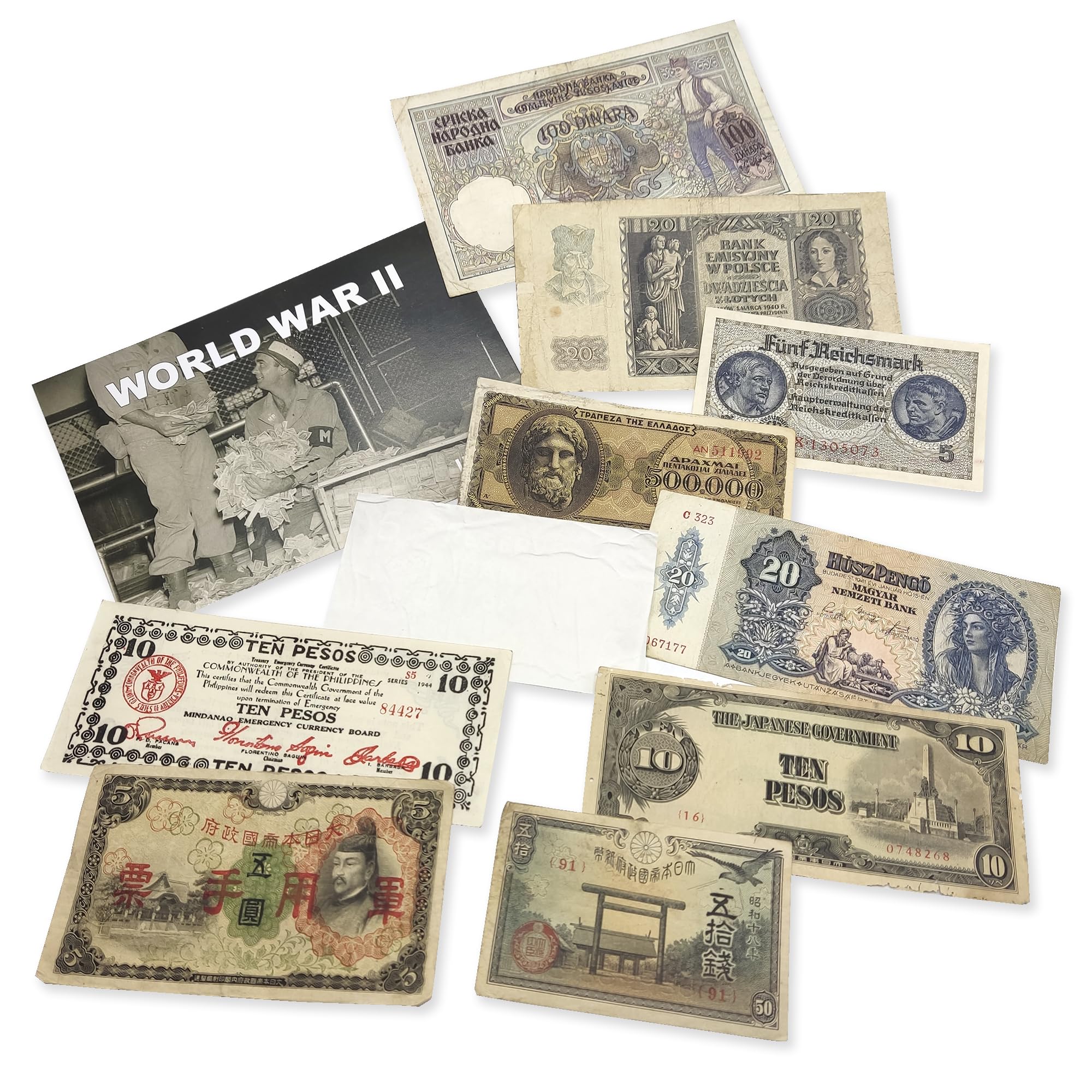 IMPACTO COLECCIONABLES - 2 Banknotes Used During The World War 2 by German Troops (1939-42) - Third Reich, Certificate of Authenticity Included
