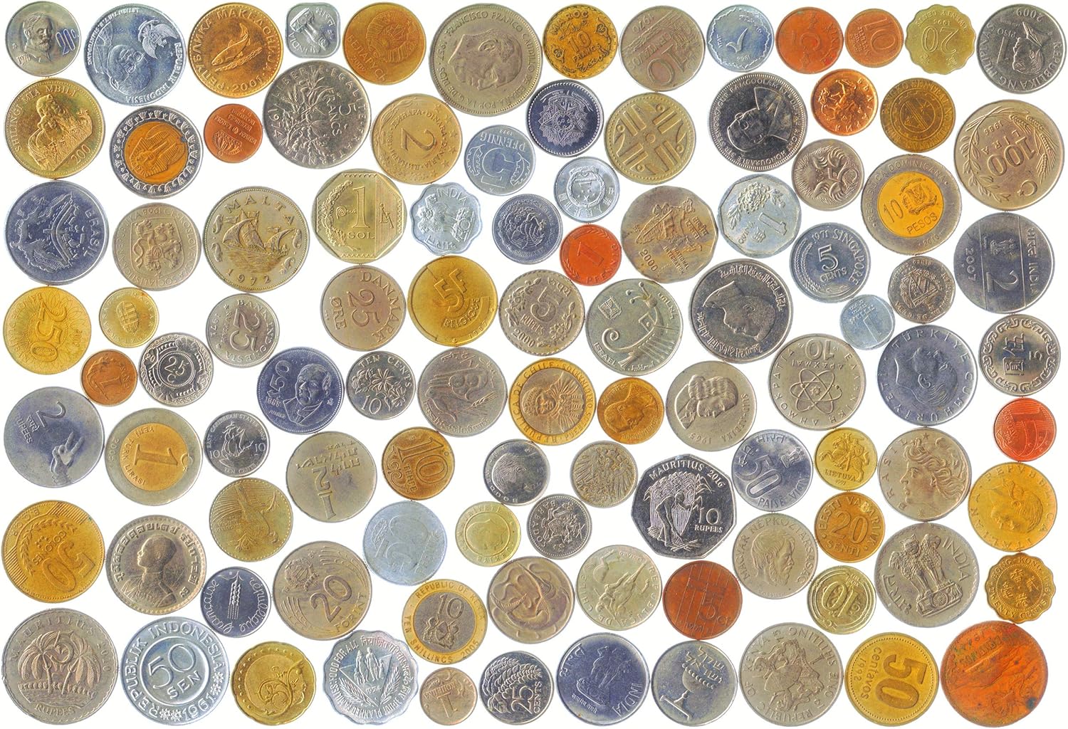 200 Different Coins from 50 Countries Around The World Including A Coin Bag Small Purse!