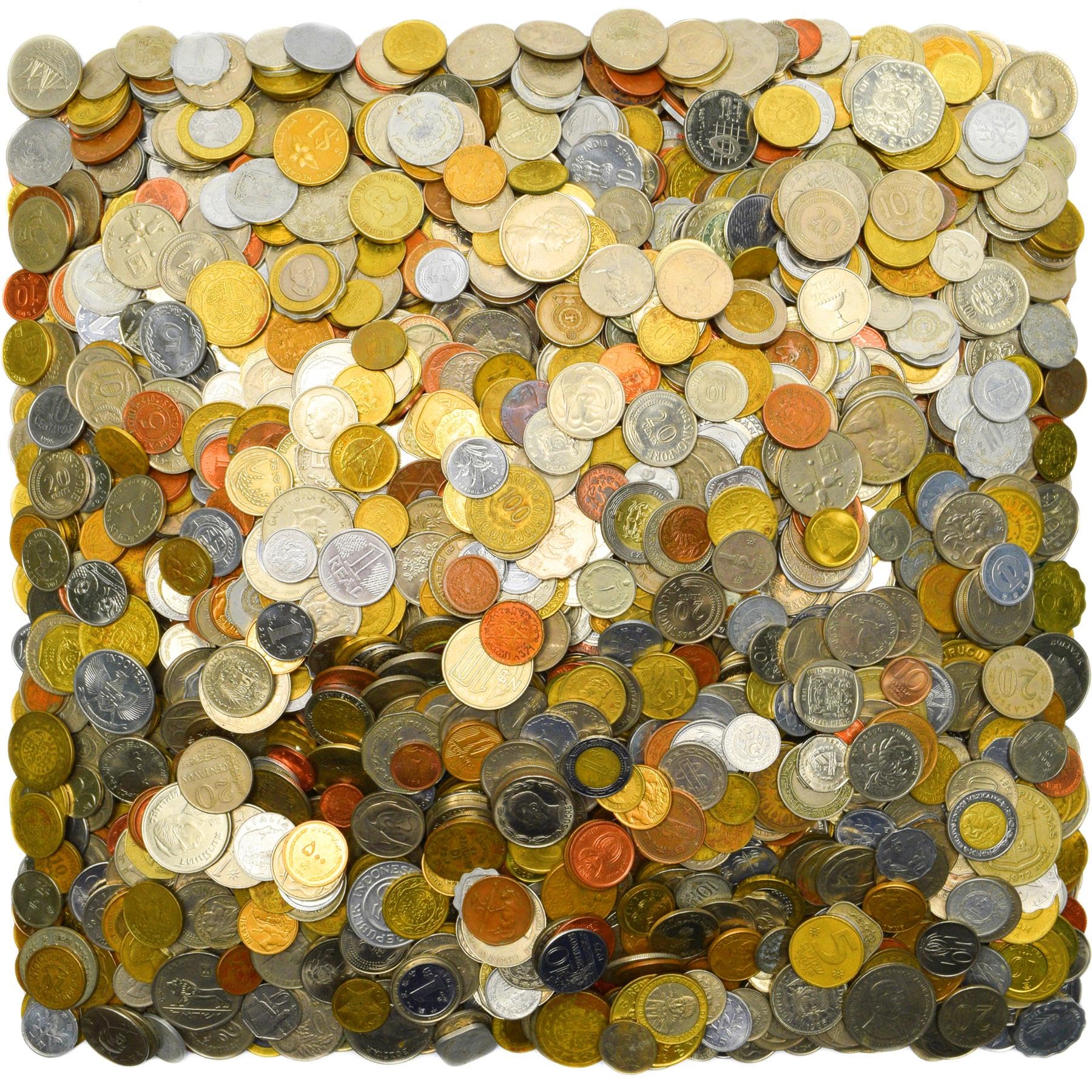 200 Different Coins from 50 Countries Around The World Including A Coin Bag Small Purse!