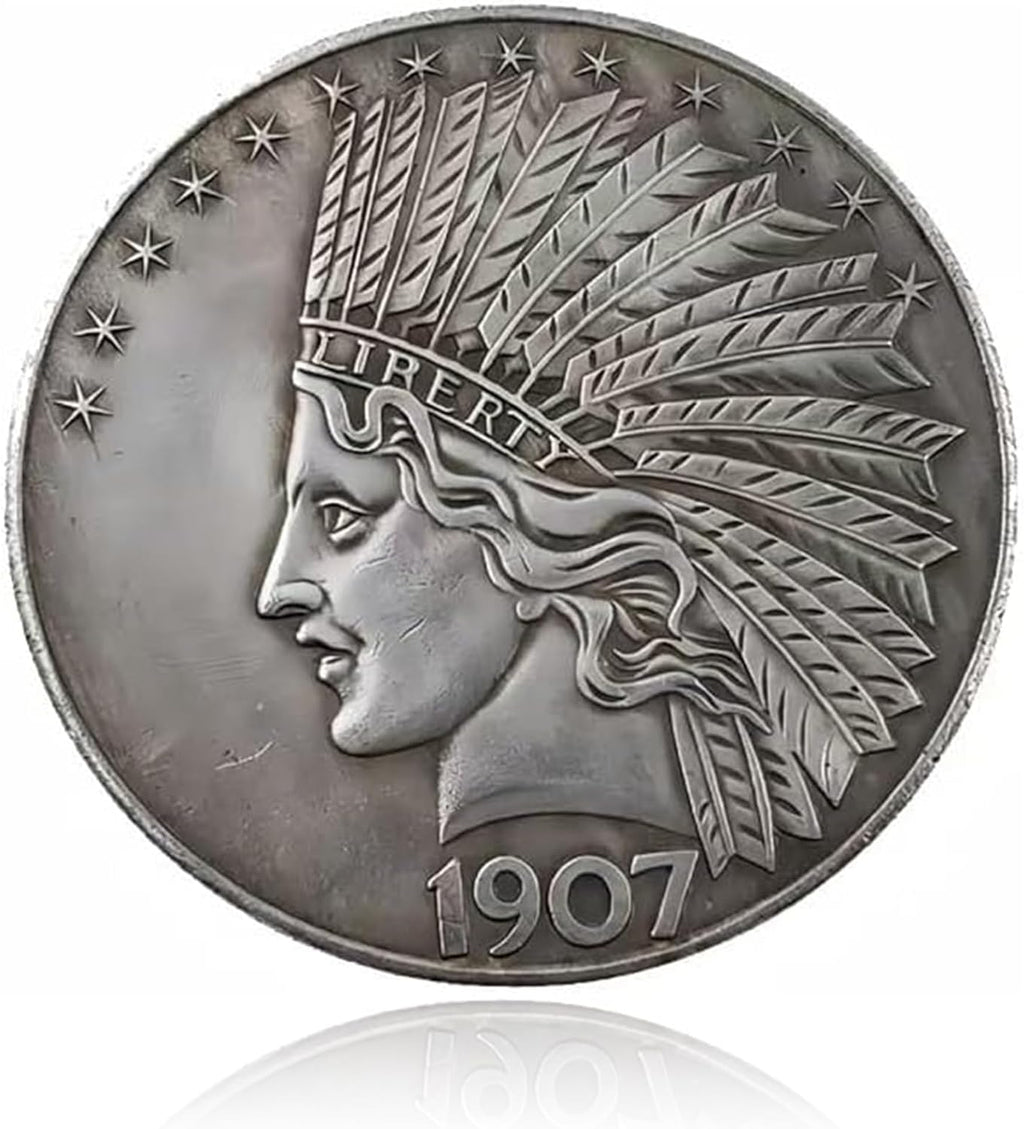 Antique Liberty Indian Head $10 Dollar Coin, Uncirculated Morgan Silver Dollar, Historical Shangui Ritual Coin, Rare Old Coins for Collectors & American Coin Collection (1907 1PCS)
