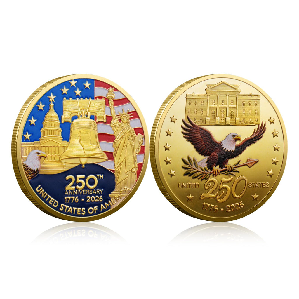 250th Anniversary Commemorative Coins - Golden American Flag & Liberty Bell Design Collectible Coins, Durable Metal Anniversary Coins for Display, Collectors & Gift Idea, Patriotic Design (1PCS)