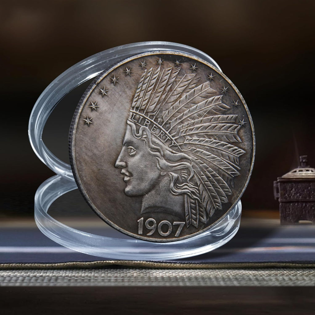 Antique Liberty Indian Head $10 Dollar Coin, Uncirculated Morgan Silver Dollar, Historical Shangui Ritual Coin, Rare Old Coins for Collectors & American Coin Collection (1907 1PCS)