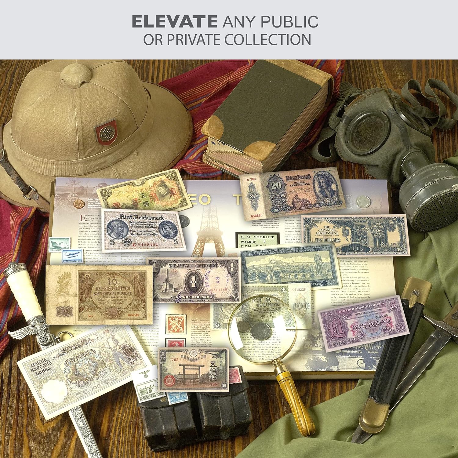 IMPACTO COLECCIONABLES - WW2 World Currency – Banknotes to Build Your Foreign Currency Collection – 10 Circulated Allied & Axis Powers Banknotes, Issued 1939-1945 – Banknotes Collection with Certificate of Authenticity